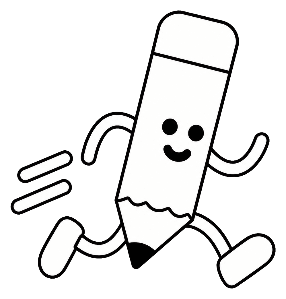 PencilGo running-pencil mascot cheering the learner on.